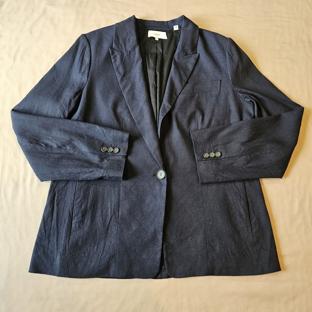 Vince Blazer Women's Blue Linen Blend Single-Breasted Blazer Jacket Size 16‎